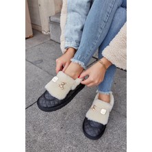 Winter Teddy Siyah Hakiki Deri Yünlü Kadın Bot