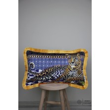 Alseko Concept Sarı Püsküllü, Leopar Desen, Dekoratif 30X50CM Dikdörtgen Kırlent Kılıfı