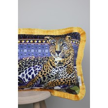 Alseko Concept Sarı Püsküllü, Leopar Desen, Dekoratif 30X50CM Dikdörtgen Kırlent Kılıfı