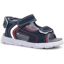 Rakerplus Hakiki Deri Lacivert Kırmızı Cırt Cırtlı Çocuk Sandalet