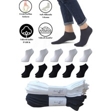 Premium Natural Socks 10 Çift Pamuklu 5-Siyah 5-Beyaz  Erkek Patik Çorap (Burun Dikişsiz) (Yıkamalı)