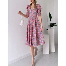 Dks Life Desenli Kol Pileli Volanlı Elbise