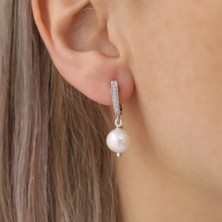Nox Jewelry 925 Ayar Gümüş Taş Detaylı White Tatlısu Incisi Küpe-9mm
