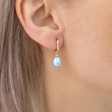 Nox Jewelry 925 Ayar Gümüş Barock Fresh Blue Tatlısu Incisi Küpe-8mm