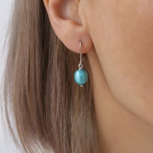 Nox Jewelry 925 Ayar Gümüş Barock Ocean Blue Tatlısu Incisi Küpe-8mm