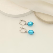 Nox Jewelry 925 Ayar Gümüş Barock Ocean Blue Tatlısu Incisi Küpe-7mm