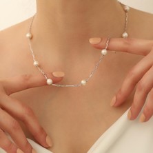 Nox Jewelry 925 Ayar Gümüş Ataç Zincirli Tatlı Su İncili Kolye Çap:8mm - CNP00107
