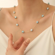 Nox Jewelry 925 Ayar Gümüş Barock Fresh Blue Tatlısu Incisi Kolye-8mm