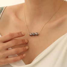 Nox Jewelry 14 Ayar Altın Kaplama Tavus Kuşu Renkli Tahiti İncili Bar Gümüş Kolye Çap:9mm - CNP00112