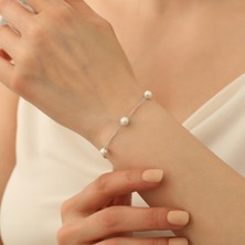 Nox Jewelry 925 Ayar Gümüş Cream Tatlısu Incisi Bileklik-6mm