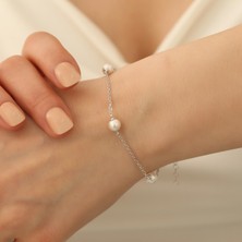 Nox Jewelry 925 Ayar Gümüş Cream Tatlısu Incisi Bileklik-7mm