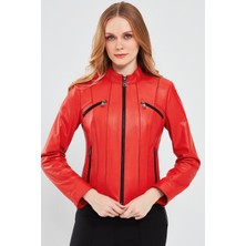 Derimod Linda Kadın Kırmızı Deri Ceket