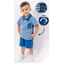 Zimboo Erkek Bebek Çizgi Baskılı Lakost Kumaş 2 Li Şortlu Alt Üst  Takım