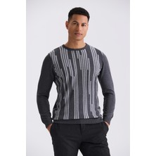 Jakamen Antrasit Slim Fit Bisiklet Yaka Desenli Triko Kazak