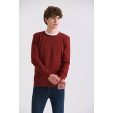 Jakamen Kiremit Slim Fit Bisiklet Yaka Desenli Triko Kazak