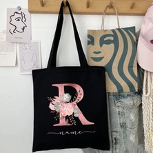 Songli D1NEPINR Kişiselleştirilmiş Isim Çanta Kadın Omuz Çantası Pembe Çiçek Mektup Çanta Bayanlar Casual Tote Çanta Büyük Kapasiteli Yeniden Kullanılabilir Alışveriş Çantası (Yurt Dışından)