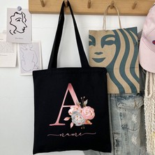 Songli D1NEPINR Kişiselleştirilmiş Isim Çanta Kadın Omuz Çantası Pembe Çiçek Mektup Çanta Bayanlar Casual Tote Çanta Büyük Kapasiteli Yeniden Kullanılabilir Alışveriş Çantası (Yurt Dışından)