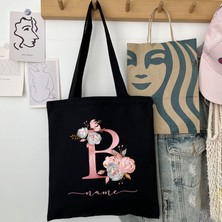 Songli D1NEPINR Kişiselleştirilmiş Isim Çanta Kadın Omuz Çantası Pembe Çiçek Mektup Çanta Bayanlar Casual Tote Çanta Büyük Kapasiteli Yeniden Kullanılabilir Alışveriş Çantası (Yurt Dışından)