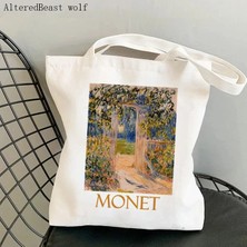 Songli B2960 Kadın Omuz Çantası Monet Nilüferler Kawaii Çanta Harajuku Alışveriş Kanvas Alışveriş Çantası Kız Çanta Tote Shopper Bayan Çantası (Yurt Dışından)