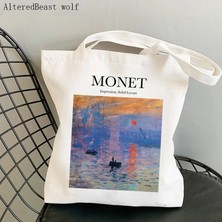 Songli B2960 Kadın Omuz Çantası Monet Nilüferler Kawaii Çanta Harajuku Alışveriş Kanvas Alışveriş Çantası Kız Çanta Tote Shopper Bayan Çantası (Yurt Dışından)