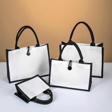 Songli 37X27X16CM Kanvas Keten Tote Çanta Büyük Kapasiteli Alışveriş Çantası Taşınabilir Çevre Dostu Bakkal Çanta Beyaz Renk Çok Boyutlu Kadın Alışveriş Çantası (Yurt Dışından)