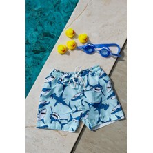 Mayom Erkek Çocuk Köpek Balığı Baskılı Bel Bağcıklı Deniz Şortu