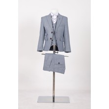 Doctor Junior Kuş Gözü Slim Fit Erkek Çocuk Takım Elbise Üç Parça Poliviskon Kumaş Modeli