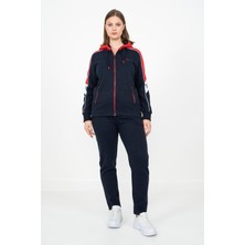 Maraton Sportswear Büyük Beden Kadın Kapşonlu Dar Paça Uzun Kol Basic Lacivert Eşofman Takımı 18647