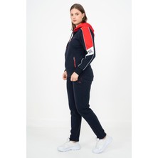 Maraton Sportswear Büyük Beden Kadın Kapşonlu Dar Paça Uzun Kol Basic Lacivert Eşofman Takımı 18647