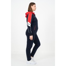 Maraton Sportswear Büyük Beden Kadın Kapşonlu Dar Paça Uzun Kol Basic Lacivert Eşofman Takımı 18647