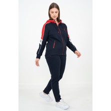 Maraton Sportswear Büyük Beden Kadın Kapşonlu Dar Paça Uzun Kol Basic Lacivert Eşofman Takımı 18647