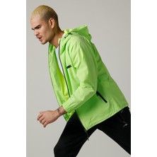 Maraton Sportswear Regular Erkek Kapşonlu  Uzun Kol Basic Neon Yeşil Yağmurluk 19765