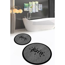 Napoli Home Dijital Baskılı Kaymaz Yıkanabilir Bath Yuvarlak Ikili Banyo Takımı, N-Y-Klozet-10-Gri,