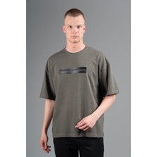 Maraton Oversize Erkek Bisiklet Yaka  Haki T-shirt