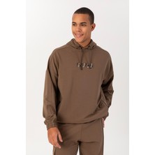 Maraton Oversize Erkek Kapüşonlu  Kakao Sweatshirt