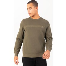 Maraton Sportswear Comfort Erkek Bisiklet Yaka  Takma Kol Basic Açık Haki Sweatshirt 21836