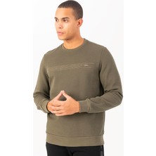 Maraton Sportswear Comfort Erkek Bisiklet Yaka  Takma Kol Basic Açık Haki Sweatshirt 21836