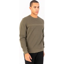 Maraton Sportswear Comfort Erkek Bisiklet Yaka  Takma Kol Basic Açık Haki Sweatshirt 21836