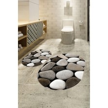 Napoli Home 3D Dijital Baskılı Kaymaz Taban Yıkanabilir Oval Banyo Takımı Klozet Takımı, N-O-Klozet-46-Kahve,