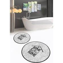 Napoli Home Dijital Baskılı Kaymaz Yıkanabilir Home Yuvarlak Ikili Banyo Takımı, N-Y-Klozet-14-Gri,