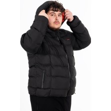 Maraton Büyük Beden Erkek Kapüşonlu  Siyah Mont