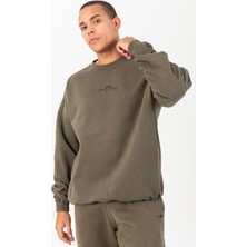 Maraton Oversize Erkek Bisiklet Yaka  Açık Haki- Sweatshirt
