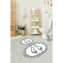 Napoli Home Dijital Baskılı Kaymaz Yıkanabilir Ayak Desen Oval Banyo Takımı Klozet Takımı, N-O-Klozet-19-Beyaz,