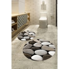 Napoli Home 3D Dijital Baskılı Kaymaz Taban Yıkanabilir Yuvarlak Ikili Banyo Takımı, N-Y-Klozet-46-Kahve,