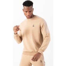 Maraton Sportswear Regular Erkek Bisiklet Yaka  Uzun Kol Basic Açık Vizon Sweatshirt 21826