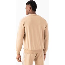 Maraton Sportswear Regular Erkek Bisiklet Yaka  Uzun Kol Basic Açık Vizon Sweatshirt 21826