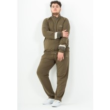 Maraton Büyük Beden Erkek Dik Yaka Düz Paça Haki Eşofman Takımı