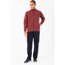 Maraton Sportswear Comfort Erkek Dik Yaka Düz Paça Reglan Kol Basic Bordo Eşofman Takımı 21848