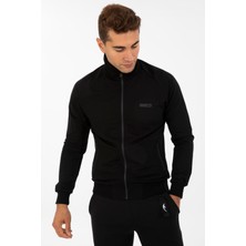 Maraton Sportswear Comfort Erkek Dik Yaka  Uzun Kol Basic Siyah-Siyah Eşofman Üstü 21390