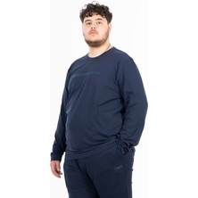 Maraton Büyük Beden Erkek Bisiklet Yaka  Açık Lacivert Sweatshirt